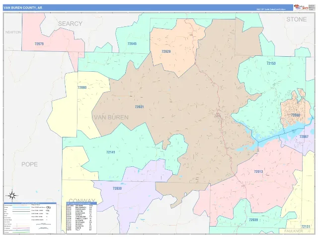 Van Buren County, AR ZIP Code Wall Map, ColorCast style