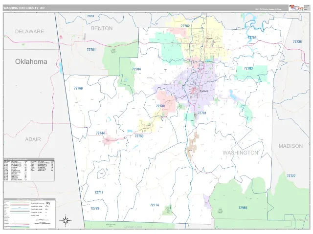Washington County, AR ZIP Code Wall Map, Classic style