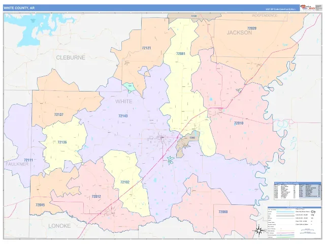 White County, AR ZIP Code Wall Map, ColorCast style