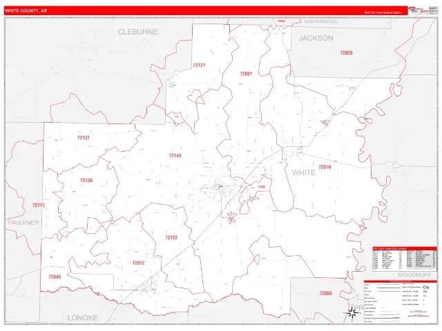 White County, AR ZIP Code Wall Map, RedLine style