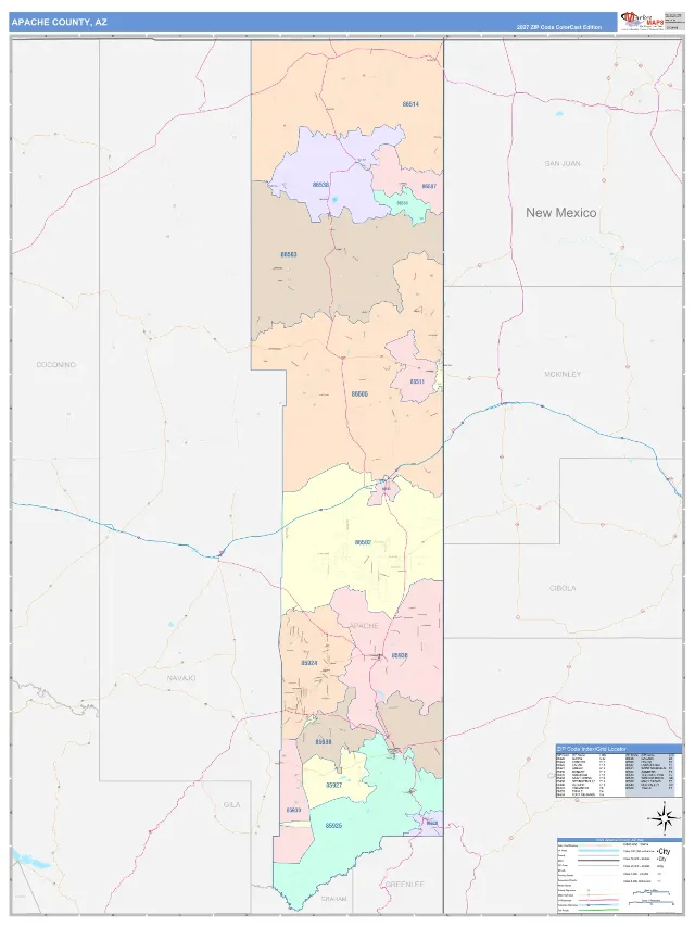 Apache County, AZ ZIP Code Wall Map, ColorCast style