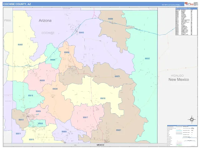 Cochise County, AZ ZIP Code Wall Map, ColorCast style