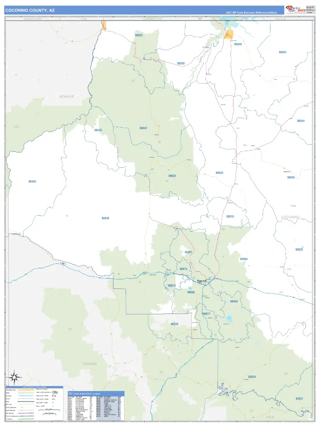 Coconino County, AZ ZIP Code Wall Map, Business Reference style