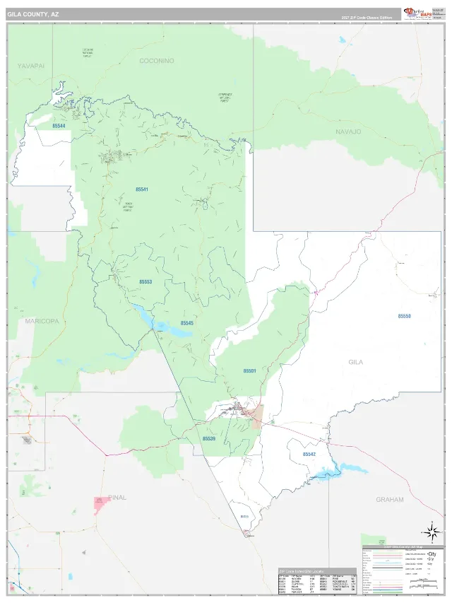 Gila County, AZ ZIP Code Wall Map, Classic style