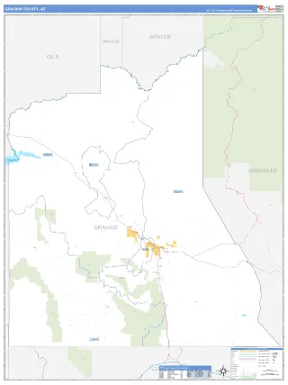 Graham County, AZ Business Reference style ZIP Code wall map