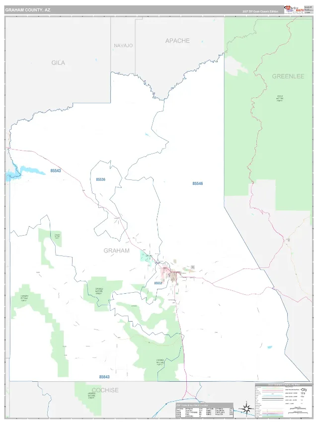 Graham County, AZ ZIP Code Wall Map, Classic style
