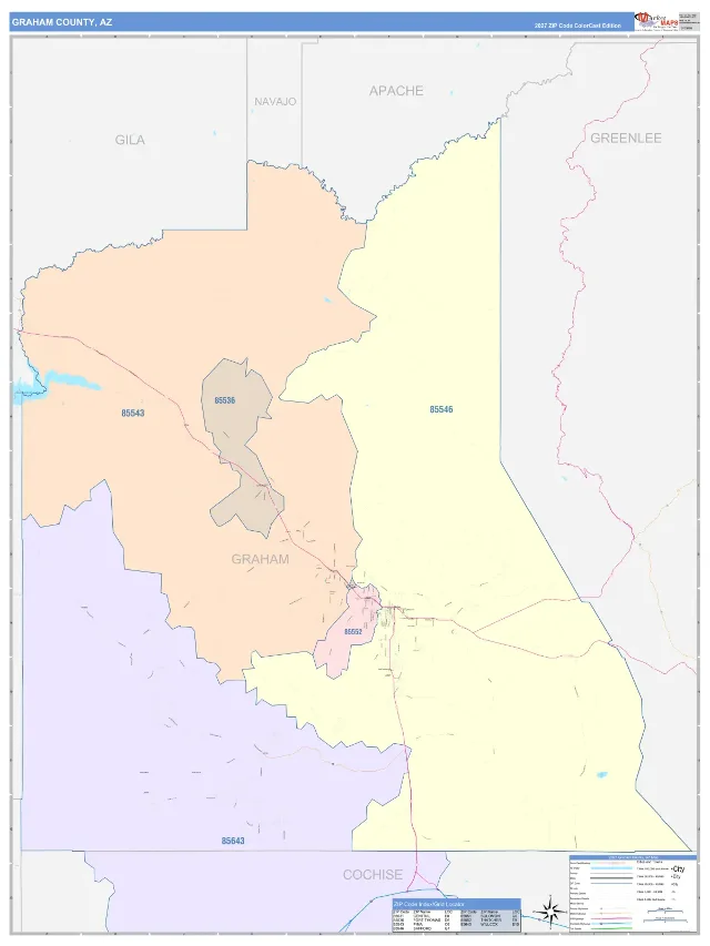 Graham County, AZ ZIP Code Wall Map, ColorCast style