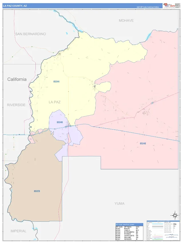 La Paz County, AZ ZIP Code Wall Map, ColorCast style