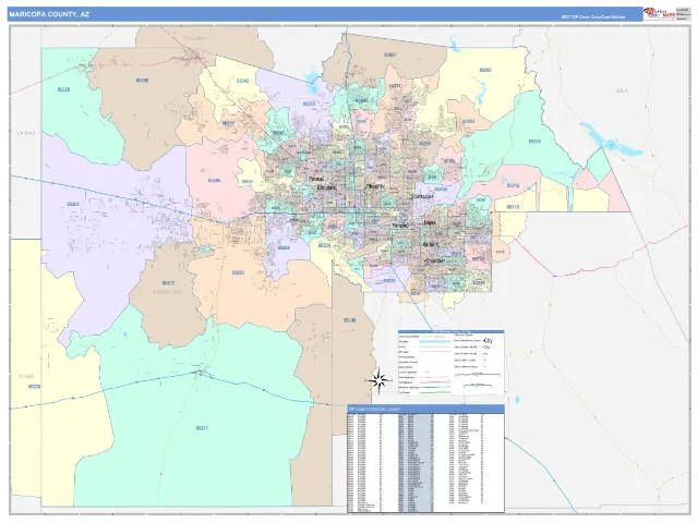 Maricopa County, AZ ZIP Code Wall Map, ColorCast style