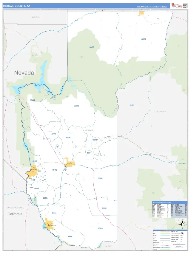 Mohave County, AZ ZIP Code Wall Map, Business Reference style