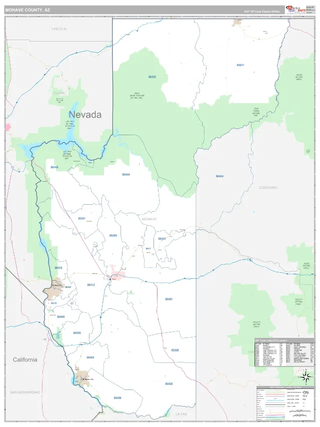 Mohave County, AZ ZIP Code Wall Map, Classic style