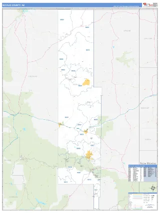 Navajo County, AZ Business Reference style ZIP Code wall map