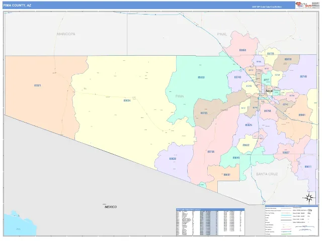 Pima County, AZ ZIP Code Wall Map, ColorCast style