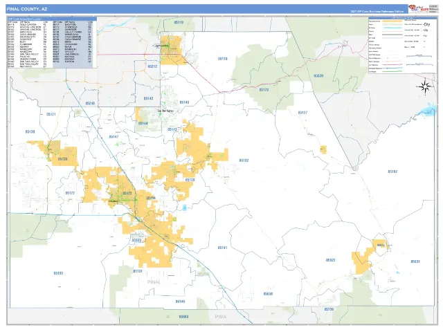 Pinal County, AZ ZIP Code Wall Map, Business Reference style