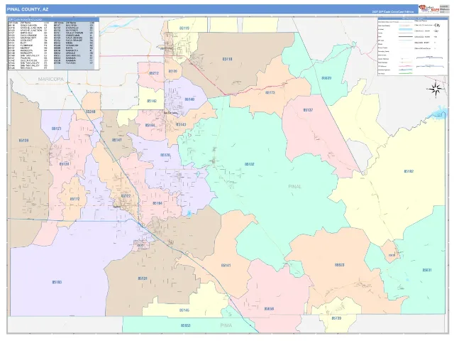 Pinal County, AZ ZIP Code Wall Map, ColorCast style