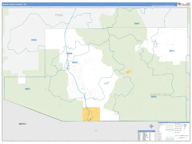 Santa Cruz County, AZ ZIP Code Wall Map, Business Reference style