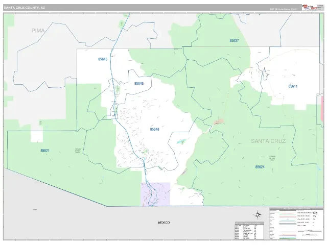 Santa Cruz County, AZ ZIP Code Wall Map, Classic style