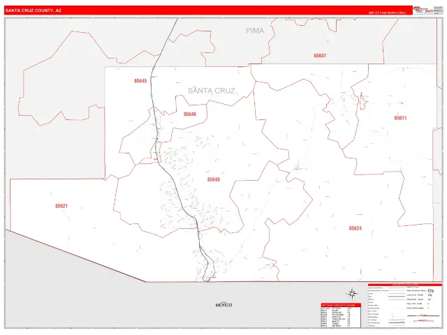 Santa Cruz County, AZ ZIP Code Wall Map, RedLine style