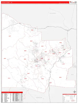 Yavapai County, AZ RedLine style ZIP Code wall map