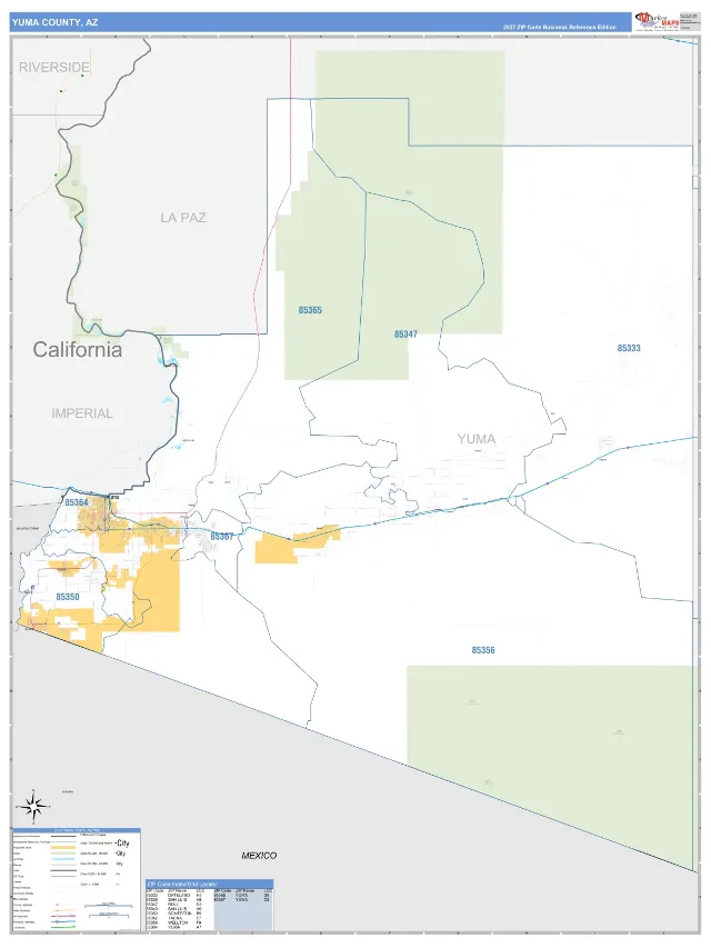 Yuma County, AZ ZIP Code Wall Map, Business Reference style