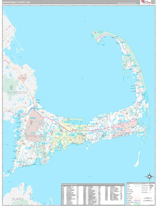 Barnstable County, MA ZIP Code wall map in the Classic Style