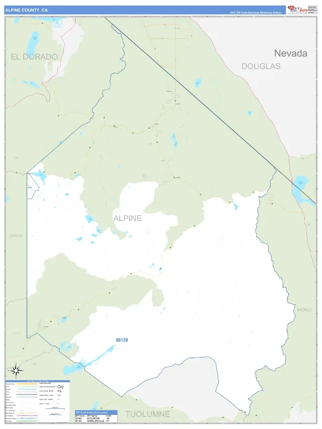 Alpine County, CA ZIP Code Wall Map, Business Reference style