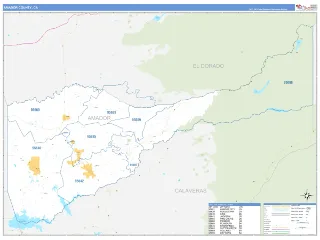 Amador County, CA Business Reference style ZIP Code wall map