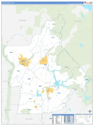 Butte County, CA Business Reference style ZIP Code wall map