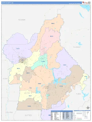 Butte County, CA ColorCast style ZIP Code wall map