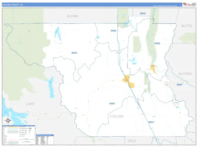 Colusa County, CA ZIP Code Wall Map, Business Reference style