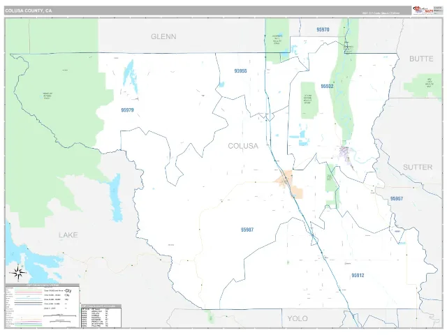 Colusa County, CA ZIP Code Wall Map, Classic style