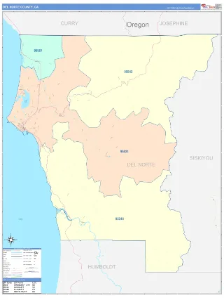 Del Norte County, CA ColorCast style ZIP Code wall map