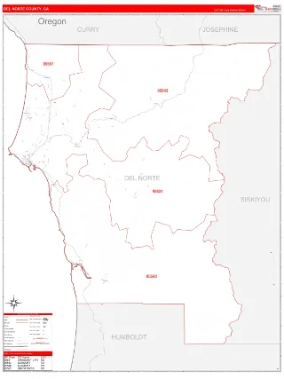 Del Norte County, CA RedLine style ZIP Code wall map