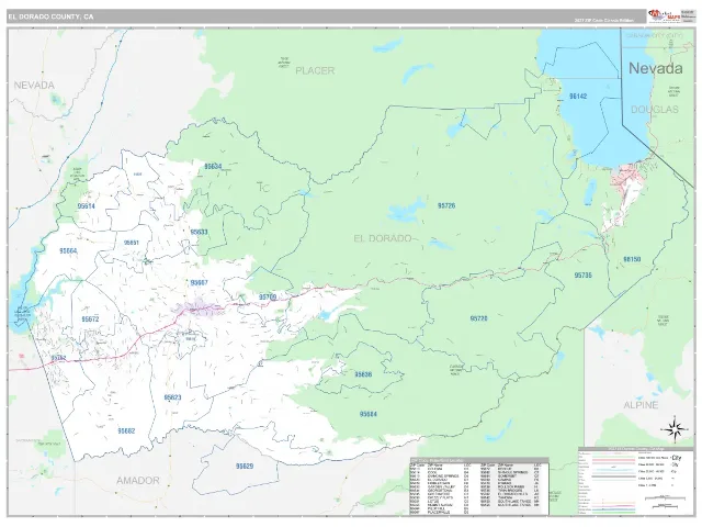 El Dorado County, CA ZIP Code Wall Map, Classic style