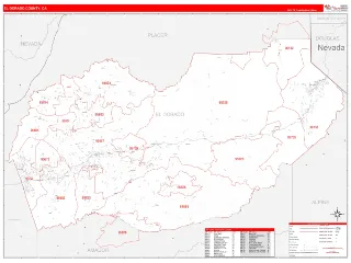 El Dorado County, CA RedLine style ZIP Code wall map