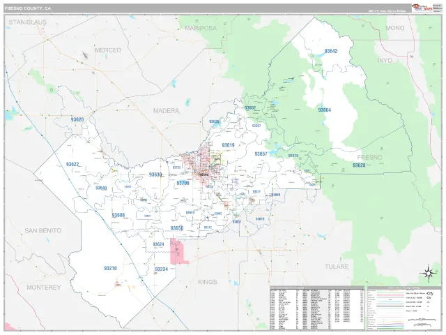 Fresno County, CA ZIP Code Wall Map, Classic style