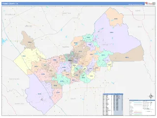 Fresno County, CA ColorCast style ZIP Code wall map