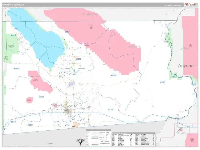 Imperial County, CA ZIP Code Wall Map, Classic style