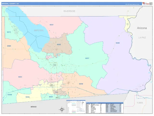 Imperial County, CA ZIP Code Wall Map, ColorCast style