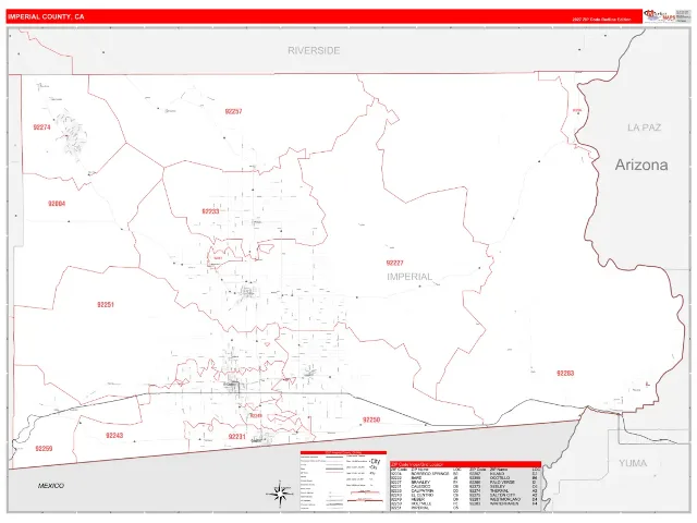 Imperial County, CA ZIP Code Wall Map, RedLine style