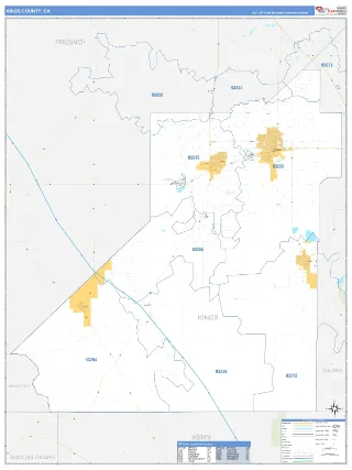 Kings County, CA Business Reference style ZIP Code wall map
