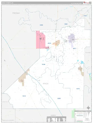 Kings County, CA Classic style ZIP Code wall map