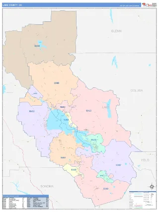 Lake County, CA ColorCast style ZIP Code wall map
