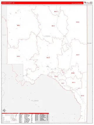 Lassen County, CA RedLine style ZIP Code wall map