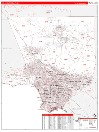 Los Angeles County, CA RedLine style ZIP Code wall map