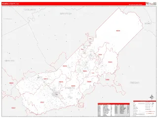 Madera County, CA RedLine style ZIP Code wall map