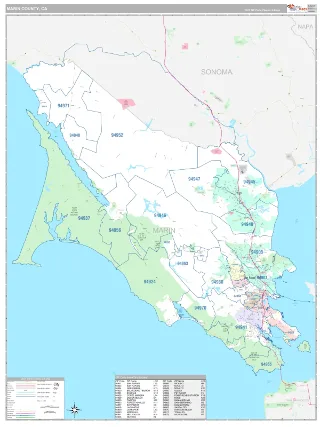Marin County, CA Classic style ZIP Code wall map