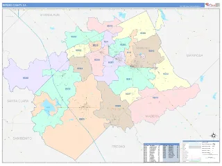 Merced County, CA ColorCast style ZIP Code wall map