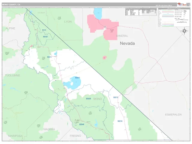 Mono County, CA ZIP Code Wall Map, Classic style