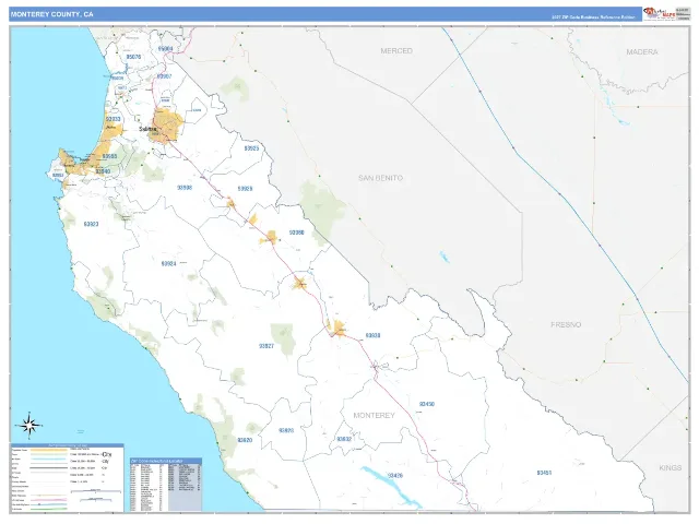 Monterey County, CA ZIP Code Wall Map, Business Reference style
